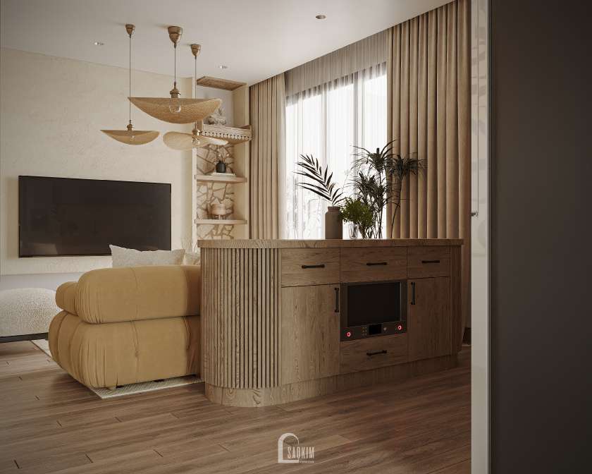 Thiết kế nội thất phòng bếp chung cư The Zurich Vinhomes Ocean Park mang phong cách Modern Organic